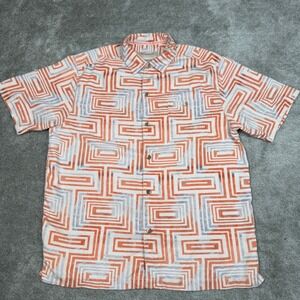 Tommy Bahama Silk Button Up Shirt Orange Blue Geometric Mens‎ large original fit